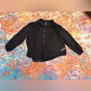 Free People Black and Orange Polka Dot Sheer Blouse